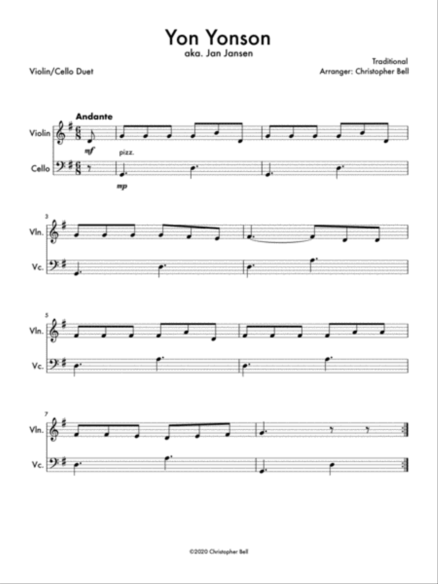 Yon Yonson (Easy Violin/Cello Duet) String Duet scores gallery preview page 1