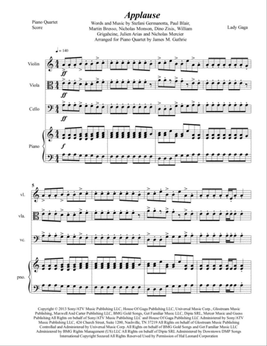 Applause Piano Quartet scores gallery preview page 1