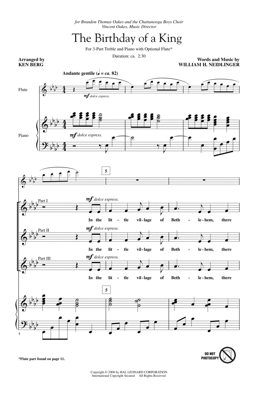 The Birthday Of A King The Birthday Of A King 3-Part scores gallery preview page 1