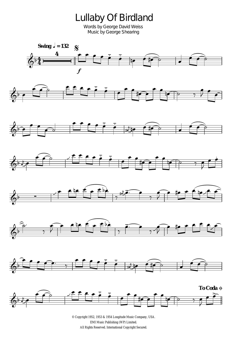Lullaby Of Birdland Clarinet Solo scores gallery preview page 1