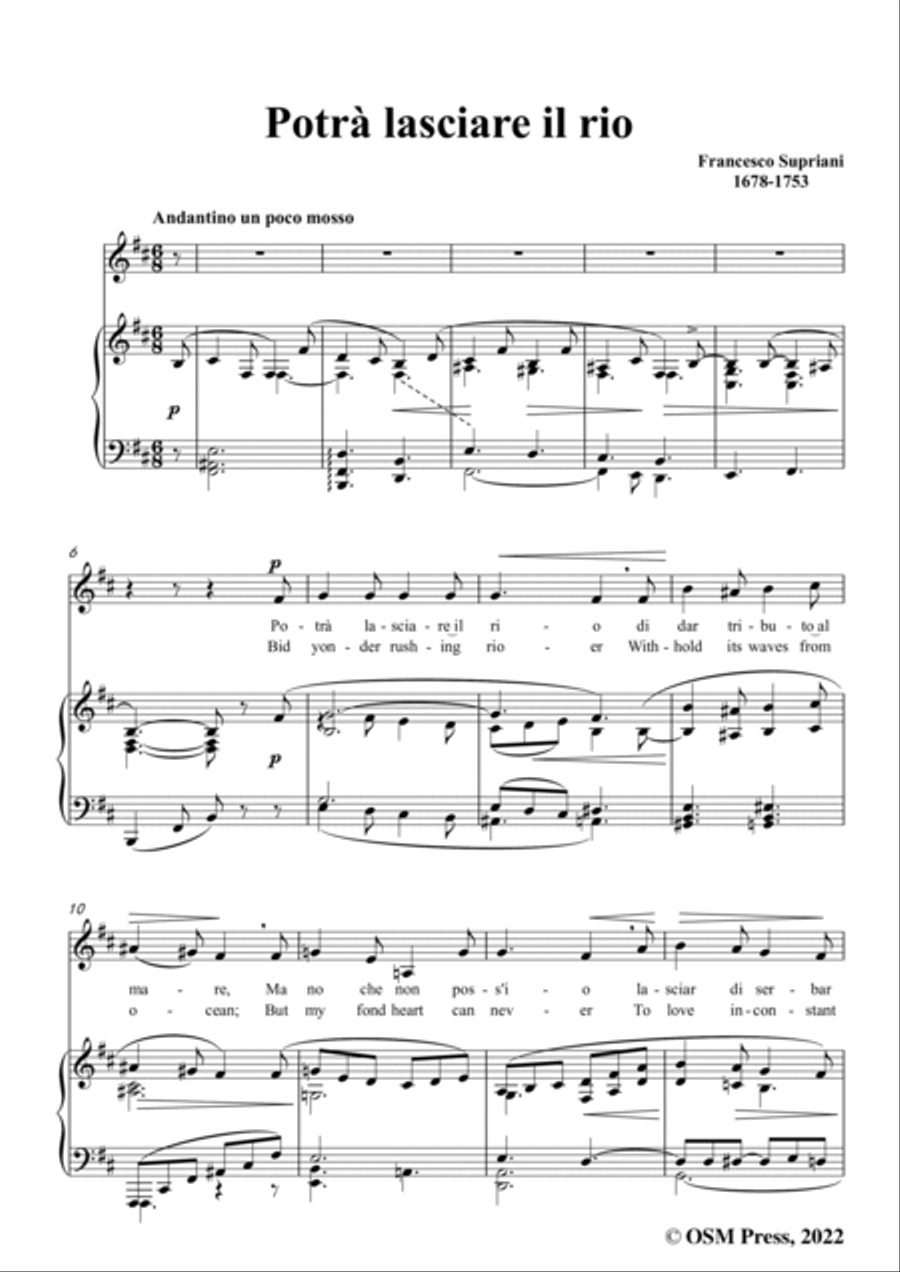 Supriani-Potrà lasciare il rio,in b minor,for Voice and Piano Voice Solo scores gallery preview page 3
