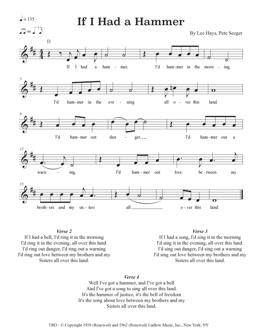 If I Had A Hammer (the Hammer Song) Piano scores gallery preview page 1