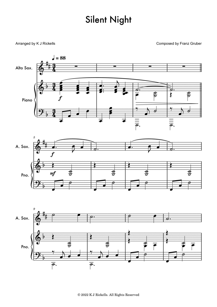 Silent Night - Alto/Baritone Saxophone Baritone Saxophone scores gallery preview page 1