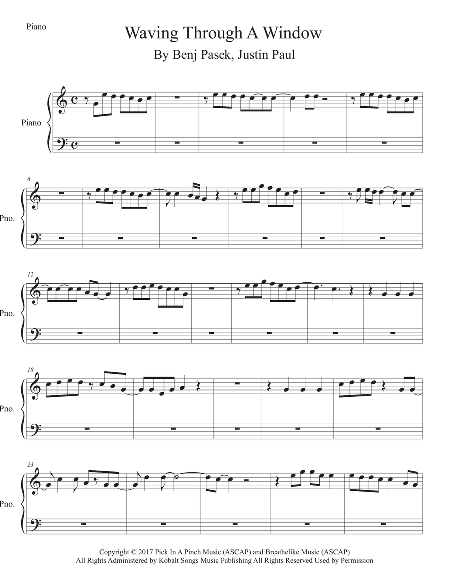 Waving Through A Window Easy Piano scores gallery preview page 1
