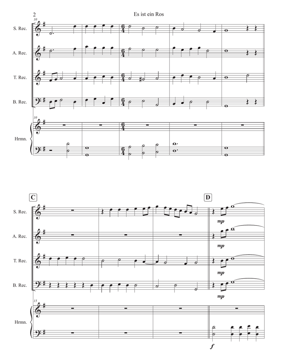 Es ist ein Ros Entsprungen (German Carol) for Recorder Consort Soprano Recorder scores gallery preview page 2