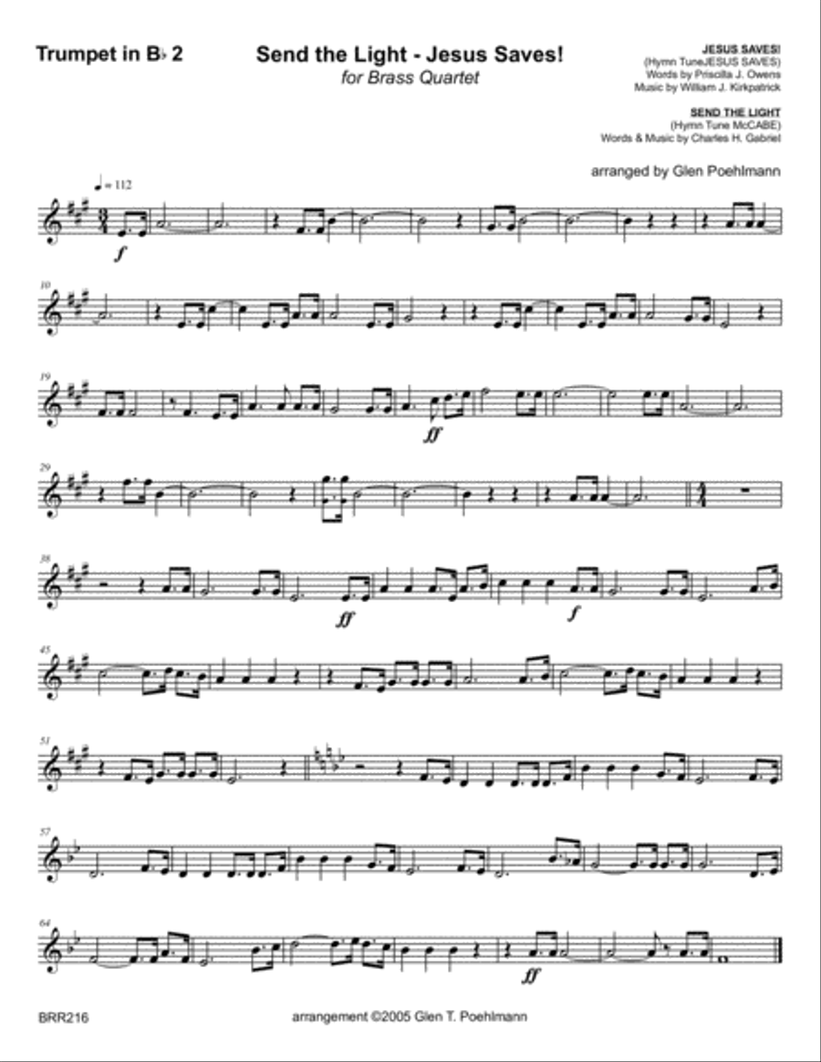 SEND THE LIGHT with JESUS SAVES - Hymn Medley for BRASS QUARTET (unaccompanied) Brass Quartet scores gallery preview page 6