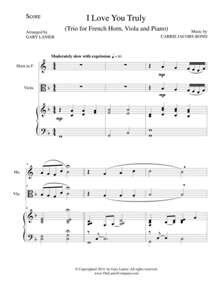 I LOVE YOU TRULY (Trio – French Horn, Viola, and Piano with Score and Parts)