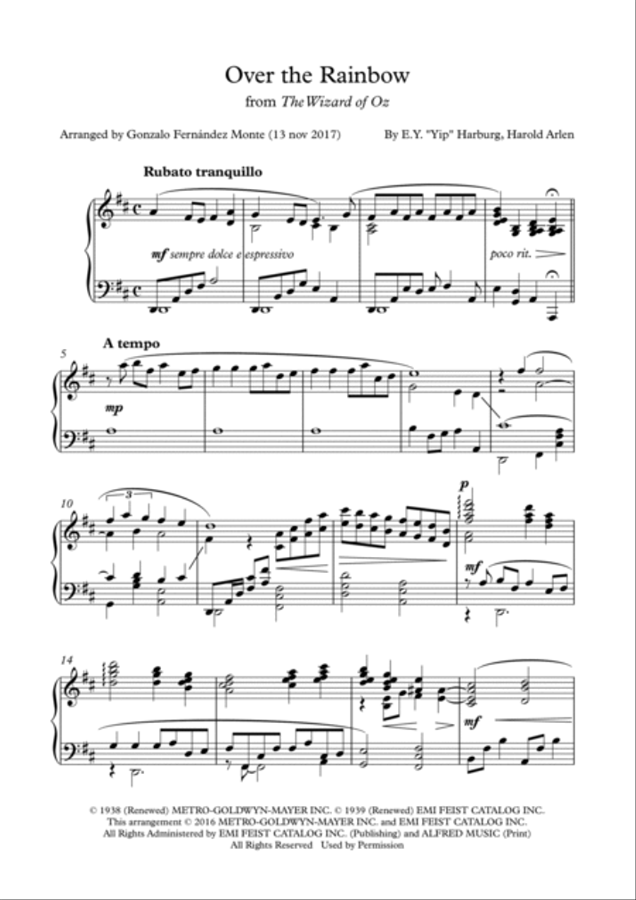 Over The Rainbow Piano Solo scores gallery preview page 2