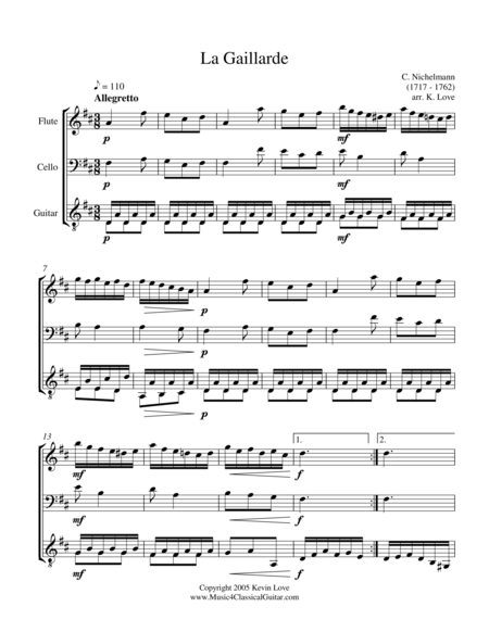 La Gaillarde (Flute, Cello and Guitar) - Score and Parts image number null