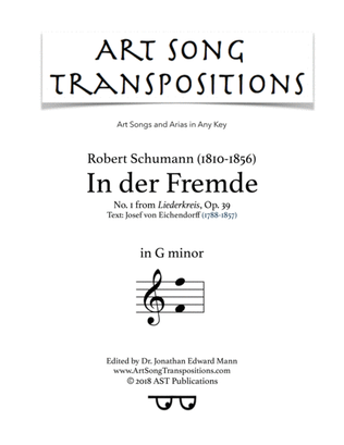 Book cover for SCHUMANN: In der Fremde, Op. 39 no. 1 (transposed to G minor)
