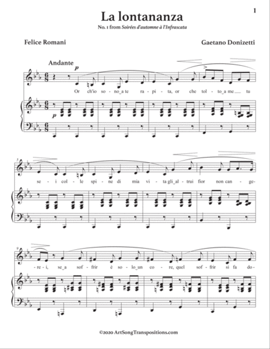 DONIZETTI: La lontananza (transposed to C minor) Voice scores gallery preview page 2