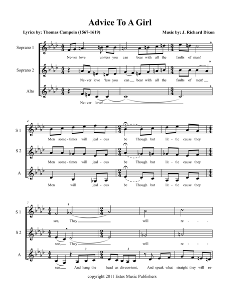 Advice to a Girl A Cappella scores gallery preview page 1