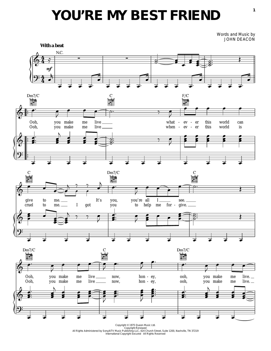You're My Best Friend Piano, Vocal, Guitar scores gallery preview page 1