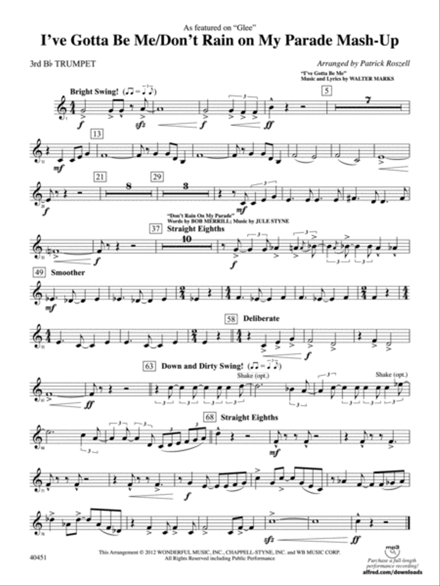 I’ve Gotta Be Me / Don’t Rain on My Parade Mash-Up: 3rd B-flat Trumpet Full Orchestra scores gallery preview page 1