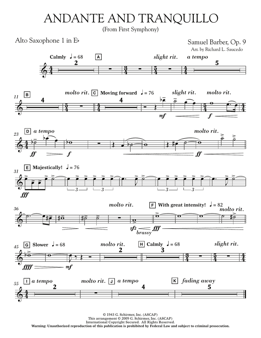 Andante and Tranquillo (from First Symphony) - Eb Alto Saxophone 1