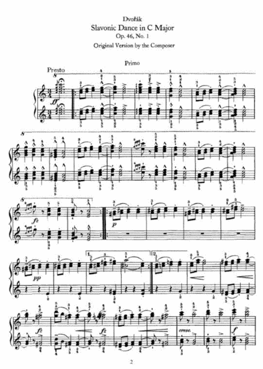 Antonin Dvorak - Slavonic Dance in C Major, Op.46 #1 (original version by the Composer) (piano duet)