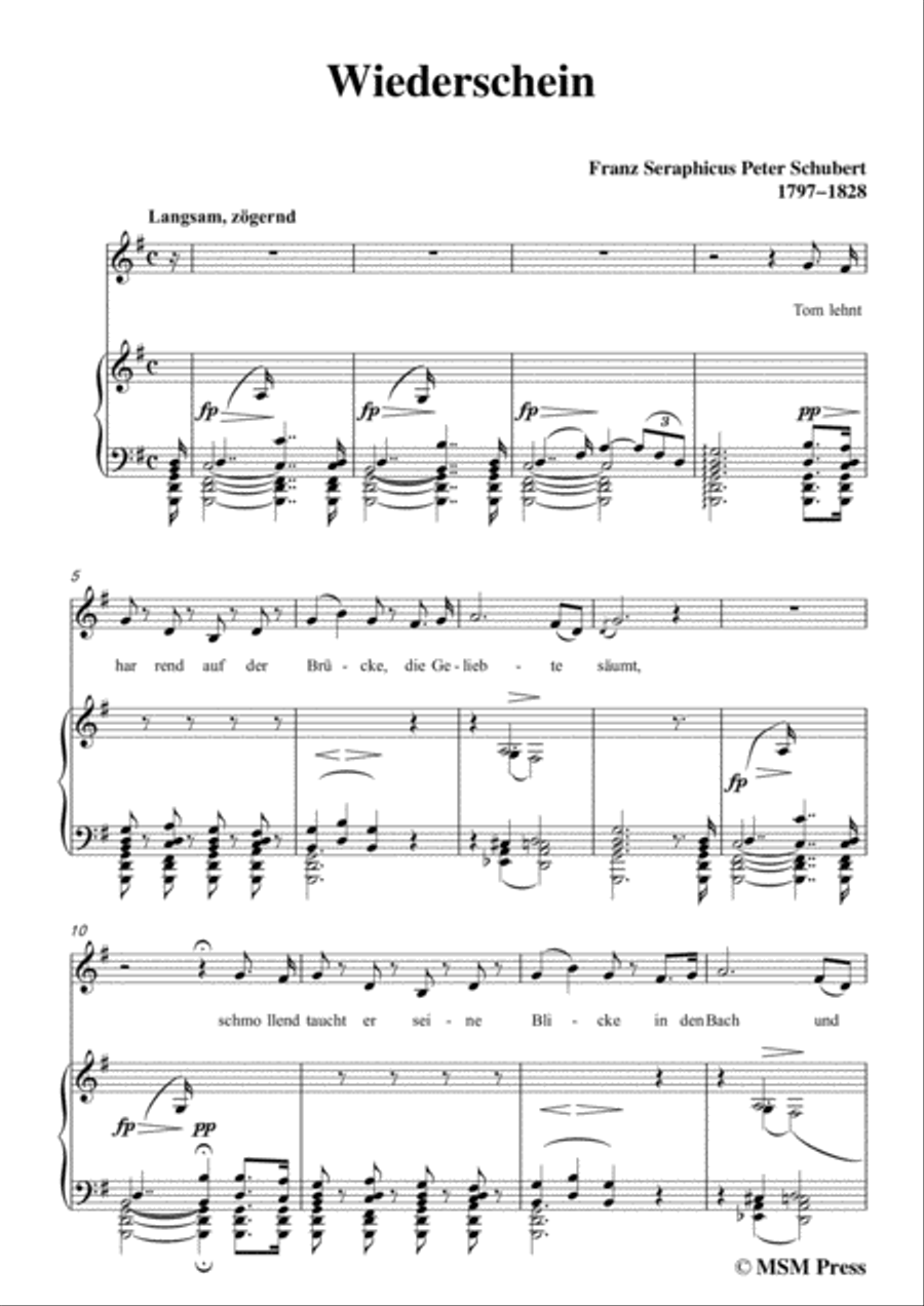 Schubert-Wiederschein,in G Major,for Voice&Piano Voice scores gallery preview page 3