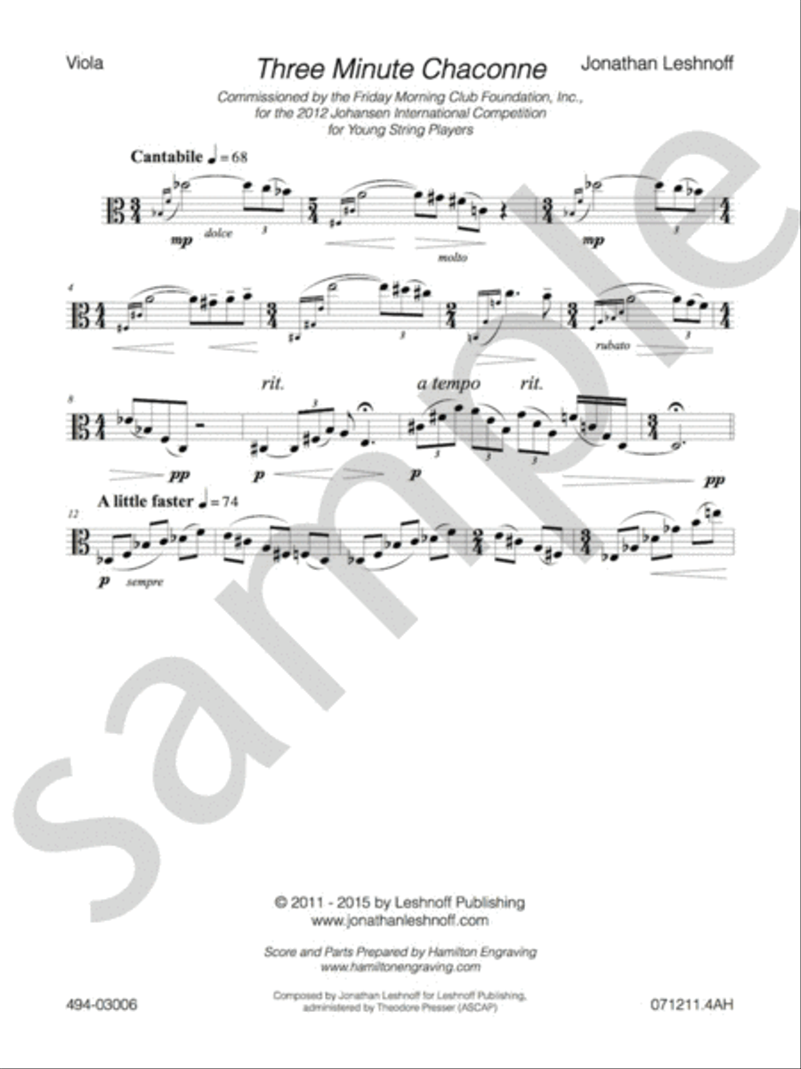 Three Minute Chaconne - Viola Version Chamber Music scores gallery preview page 3