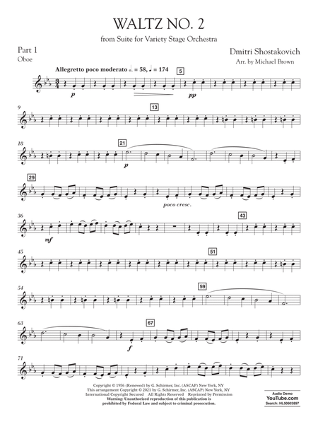 Waltz No. 2 (from Suite for Variety Stage Orchestra) (arr. Brown) - Pt.1 - Oboe
