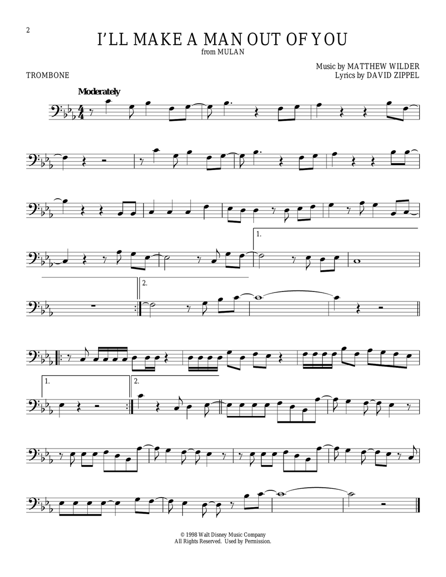 I'll Make A Man Out Of You (from Mulan) Trombone Solo scores gallery preview page 1