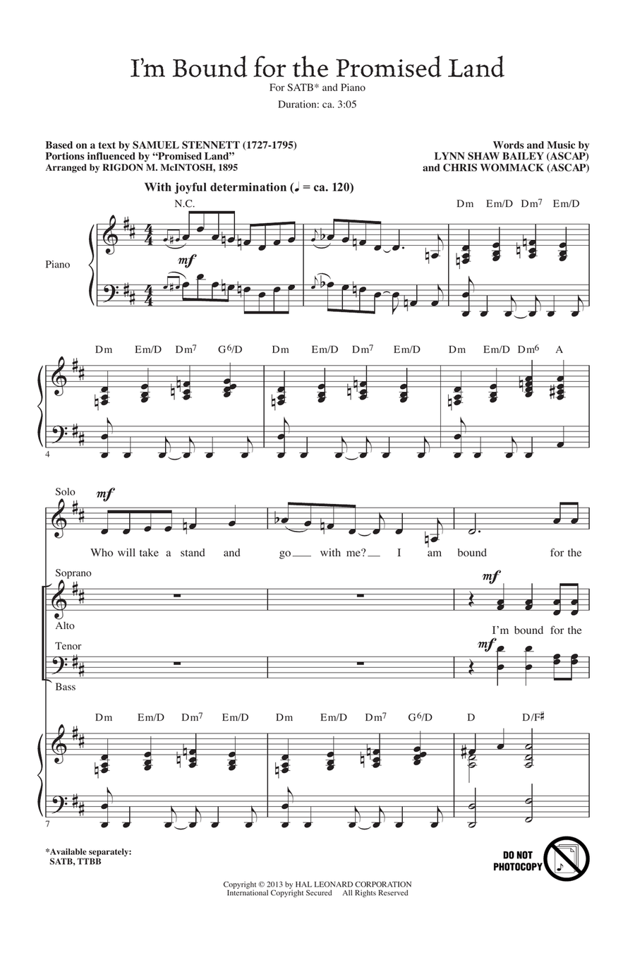 I'm Bound For The Promised Land 4-Part scores gallery preview page 1