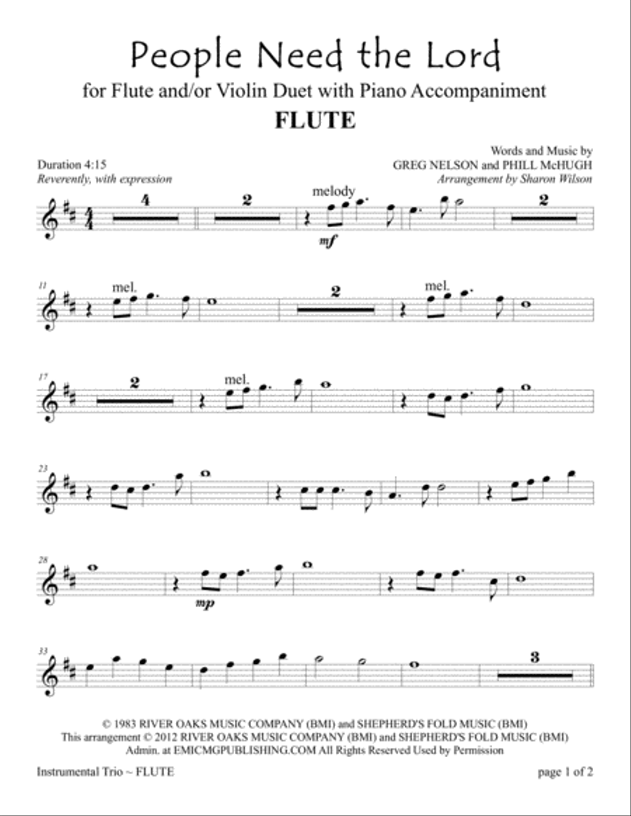 People Need The Lord Flute scores gallery preview page 1