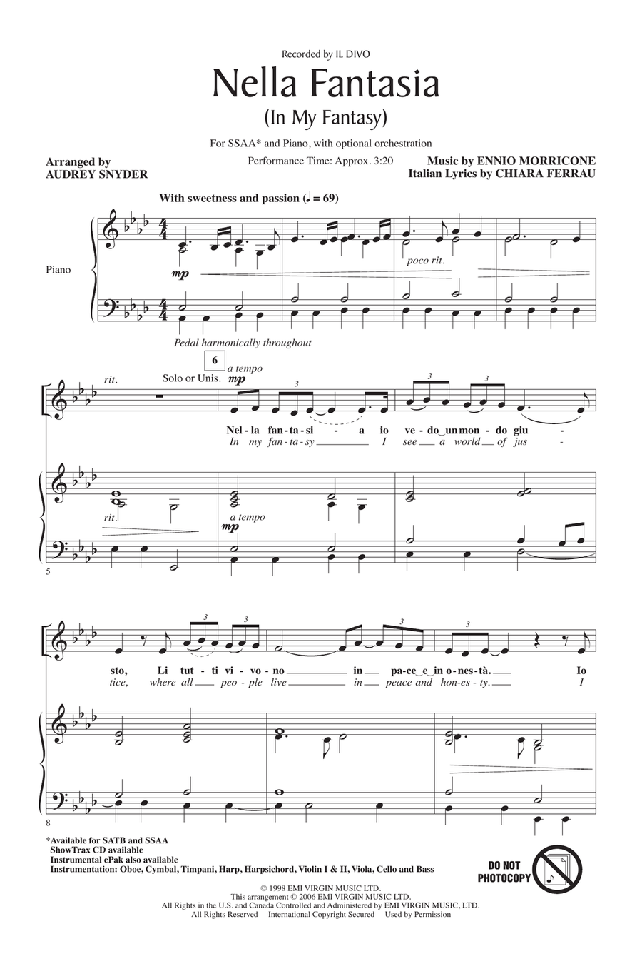 Nella Fantasia (In My Fantasy) (arr. Audrey Snyder) SSAA scores gallery preview page 1