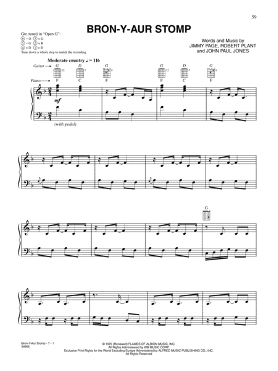 Bron-Y-Aur Stomp Piano, Vocal, Guitar scores gallery preview page 1