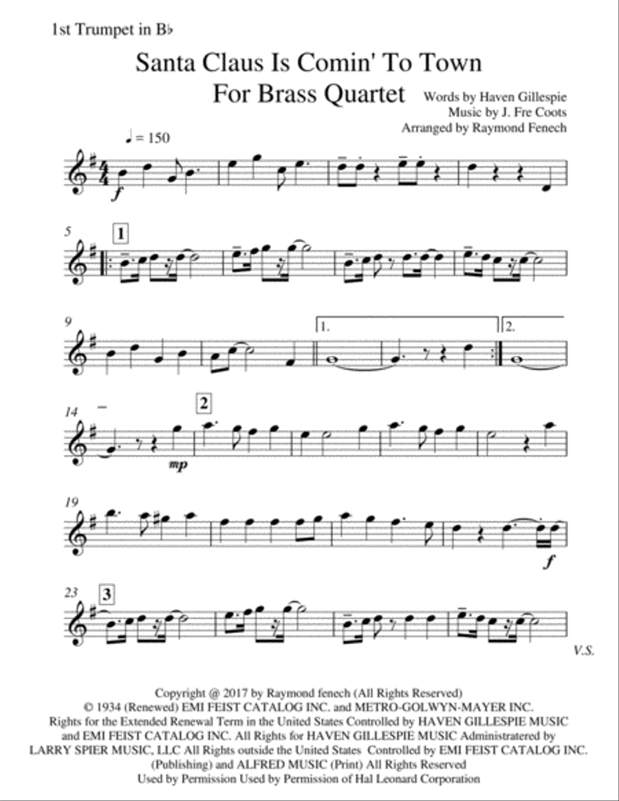 Santa Claus Is Comin' To Town Brass Ensemble scores gallery preview page 4