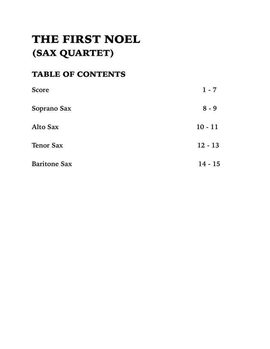 The First Noel (Sax Quartet: SATB) Saxophone Quartet scores gallery preview page 4