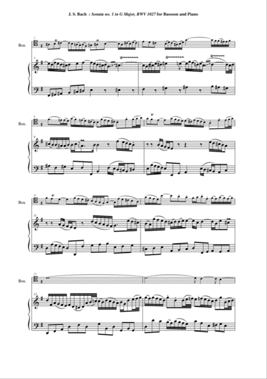 J. S. Bach: Viola da Gamba Sonata no. I in G major, BWV 1027, arranged for bassoon and piano Bassoon scores gallery preview page 3