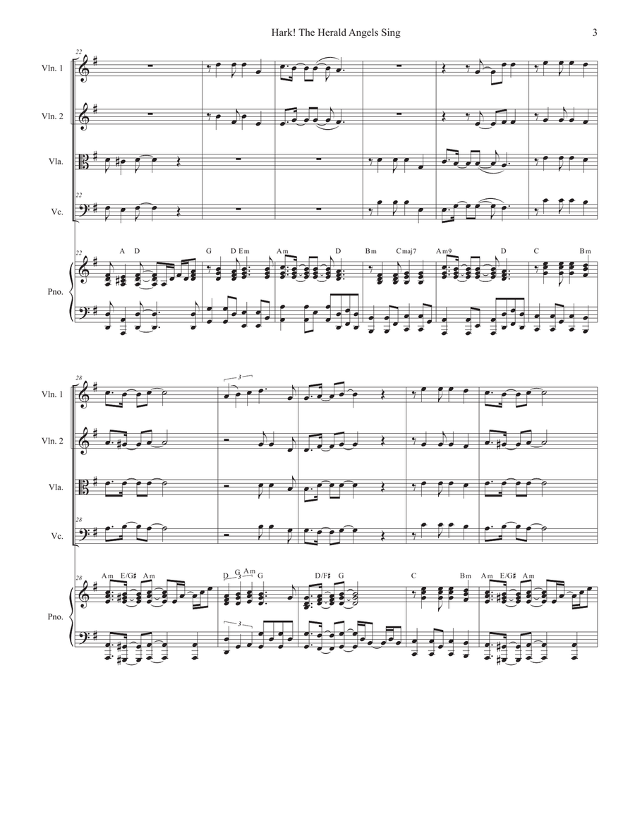 Hark! The Herald Angels Sing (String Quartet and Piano) String Quartet scores gallery preview page 3