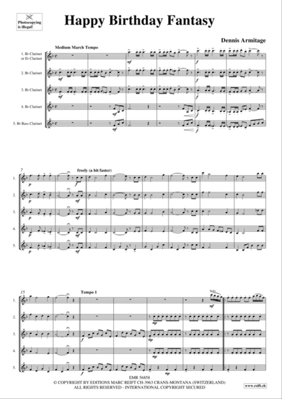 Happy Birthday Fantasy Clarinet Quintet scores gallery preview page 3