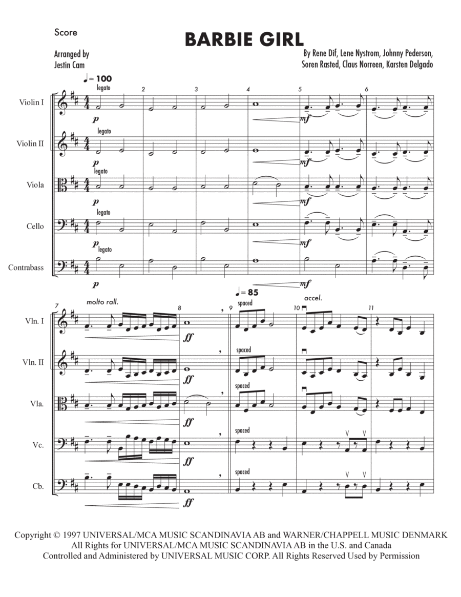 Barbie Girl String Orchestra scores gallery preview page 1