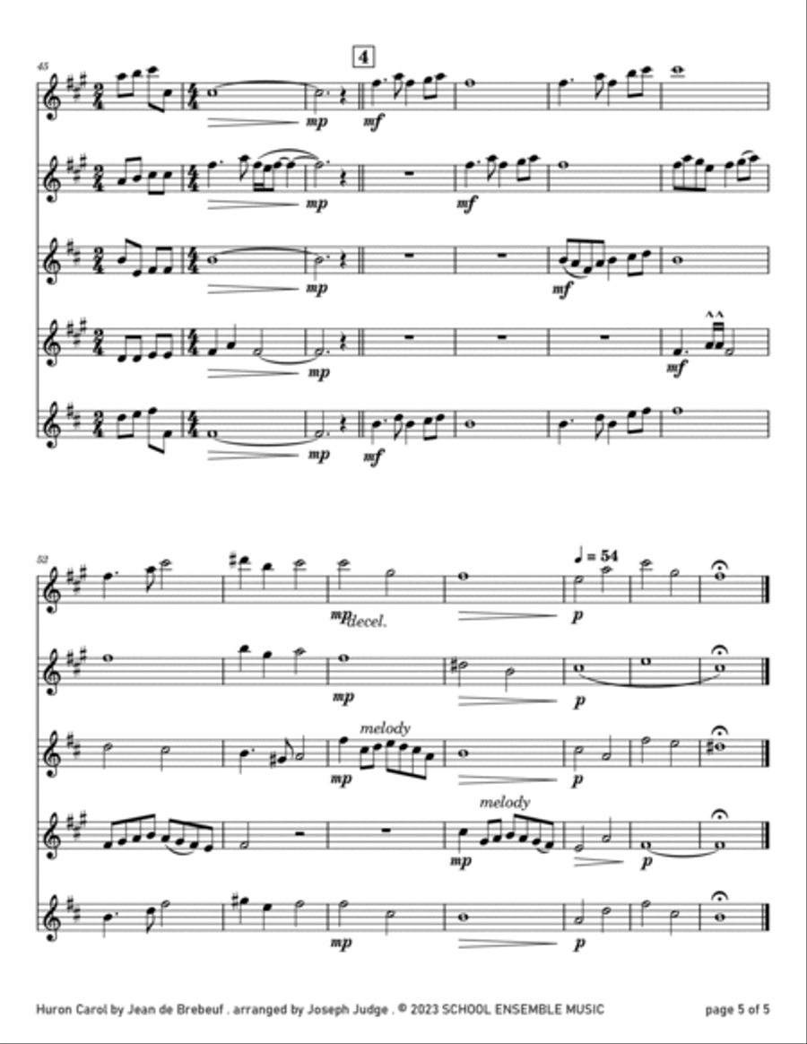 Huron Carol for Saxophone Quartet in Schools Saxophone Quartet scores gallery preview page 5