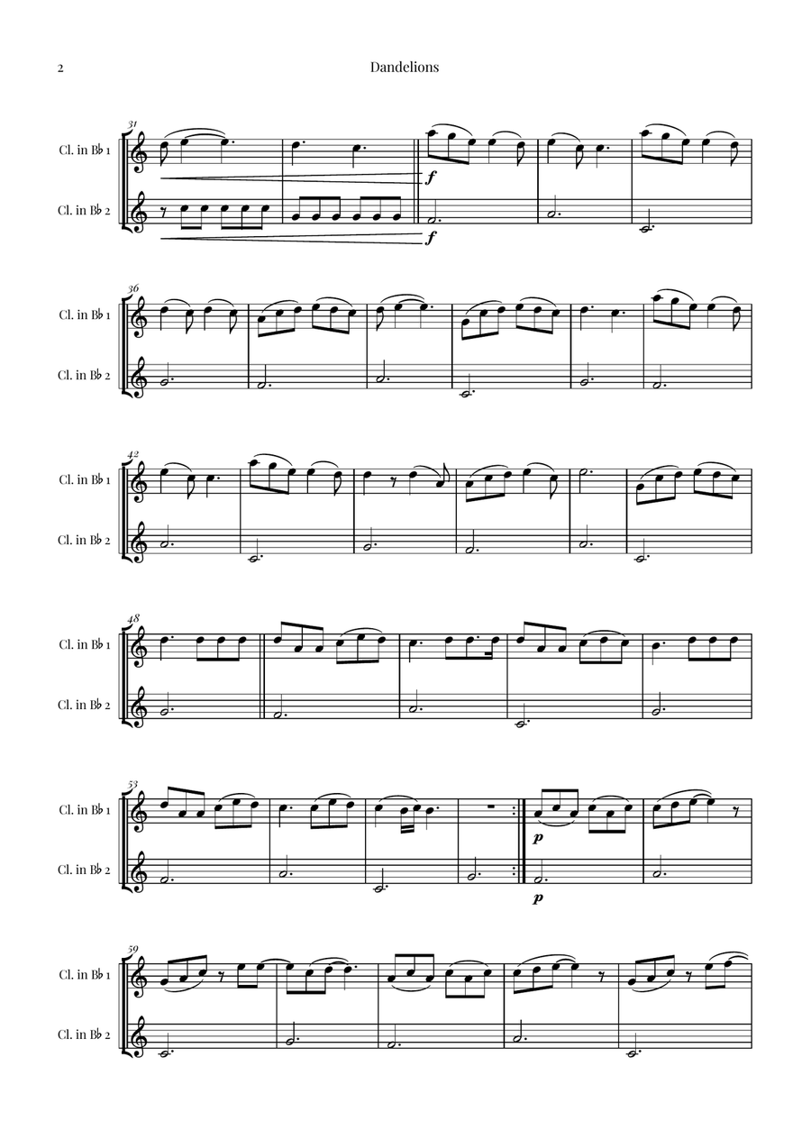 Dandelions Clarinet Duet scores gallery preview page 2