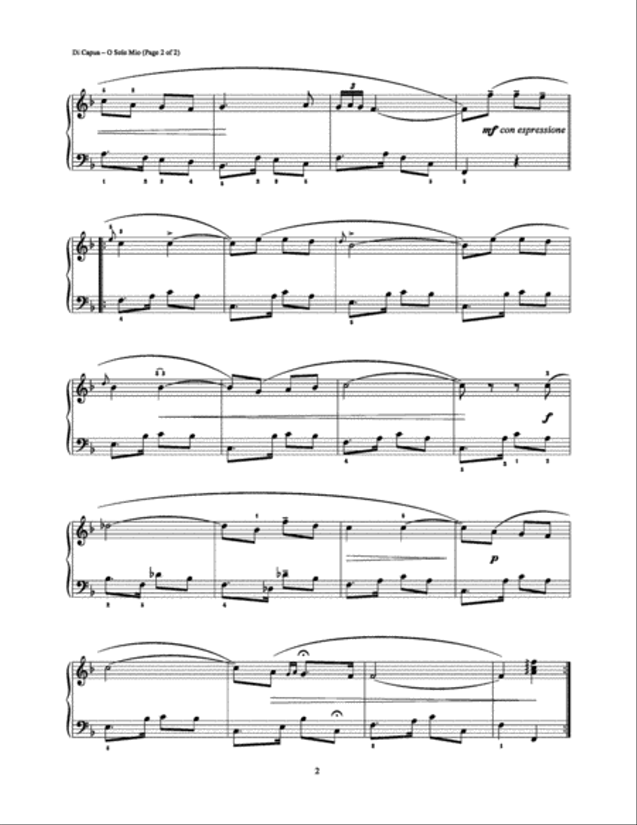O Sole Mio Piano Solo scores gallery preview page 2