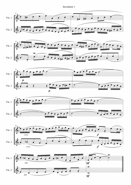 Violin duets - 5 J S Bach keyboard inventions arranged for 2 Violins. image number null