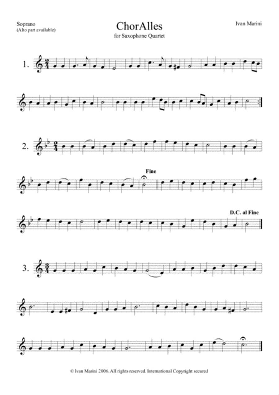 ChorAlles - Easy Chorales for Saxophone Quartet Saxophone Quartet scores gallery preview page 2