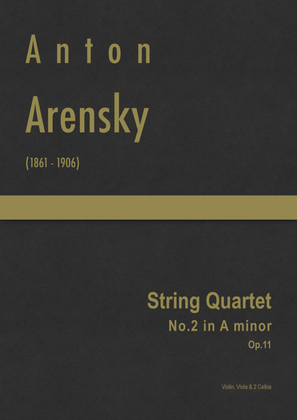 Book cover for Arensky - String Quartet No.2 in A minor, Op.35 for Violin, Viola & 2 Cellos
