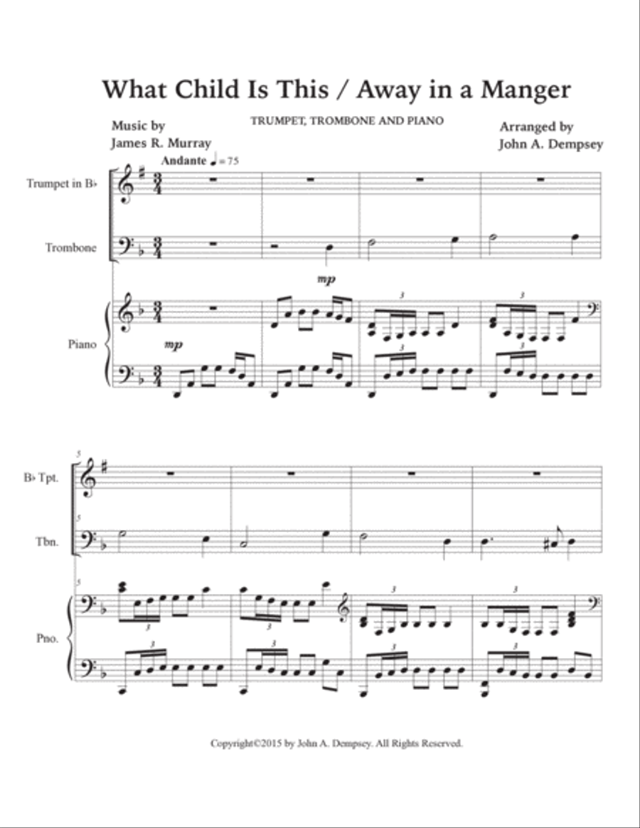 Christmas Medley (What Child is This / Away in a Manger): Trio for Trumpet, Trombone and Piano Brass Trio scores gallery preview page 5