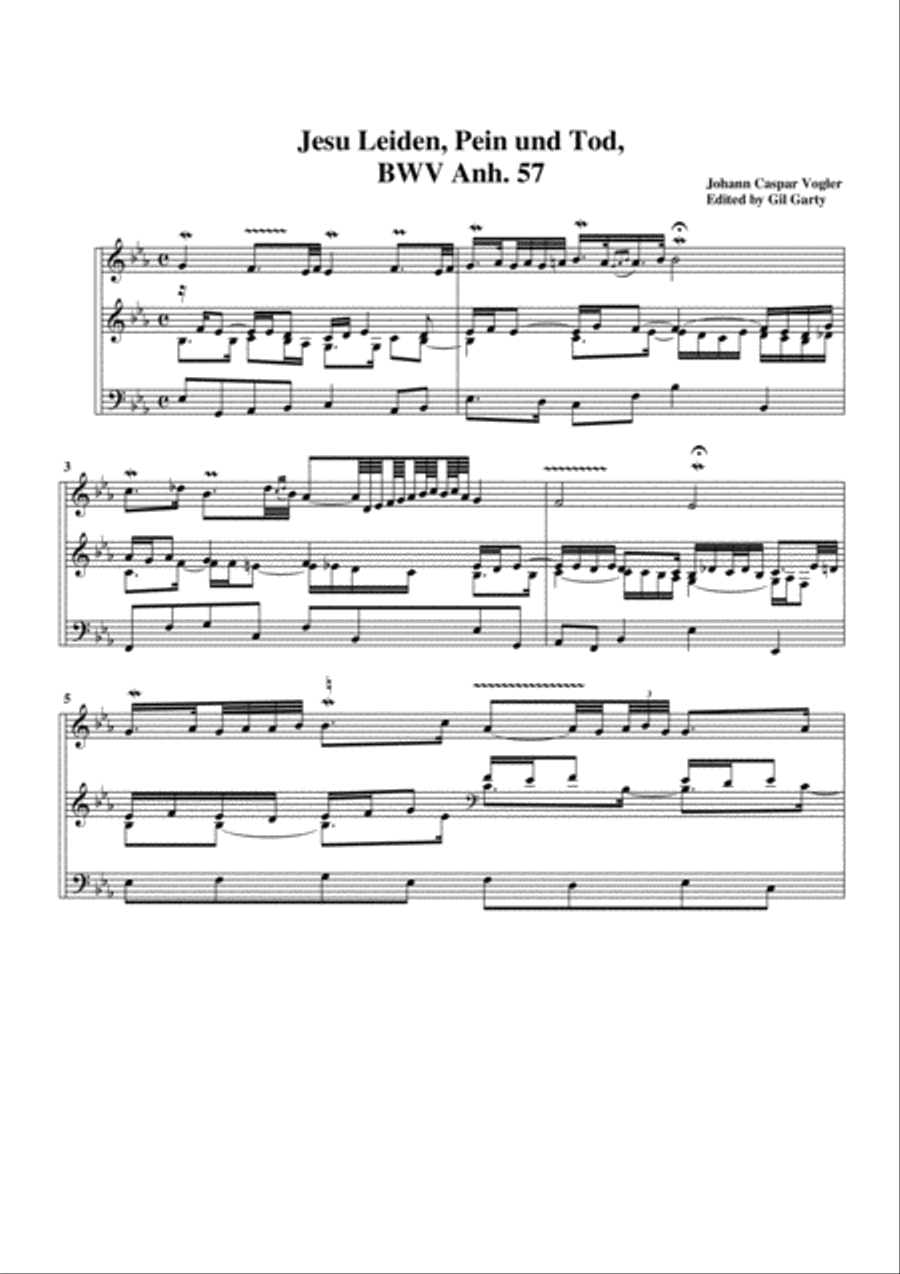 Jesu Leiden, Pein und Tod, BWV Anh. 57 for organ by Gil Garty Organ Solo - Digital Sheet Music