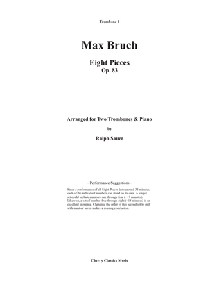 Book cover for Eight Pieces, Opus 83 for Two Trombones and Piano