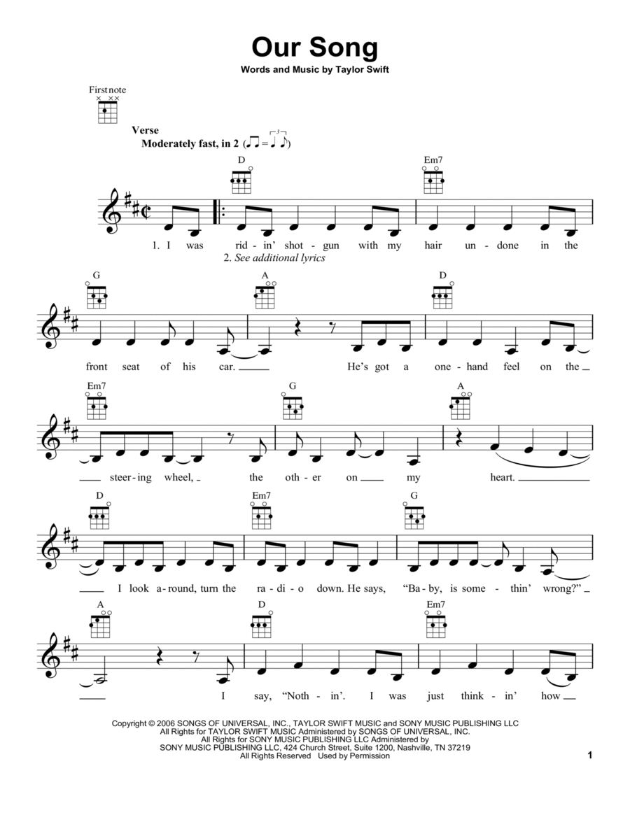 Our Song Ukulele scores gallery preview page 1