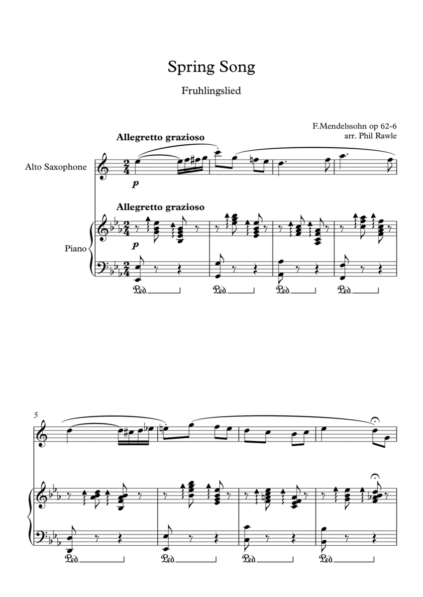 Spring Song (Fruhlingslied) - Alto Sax and Piano image number null