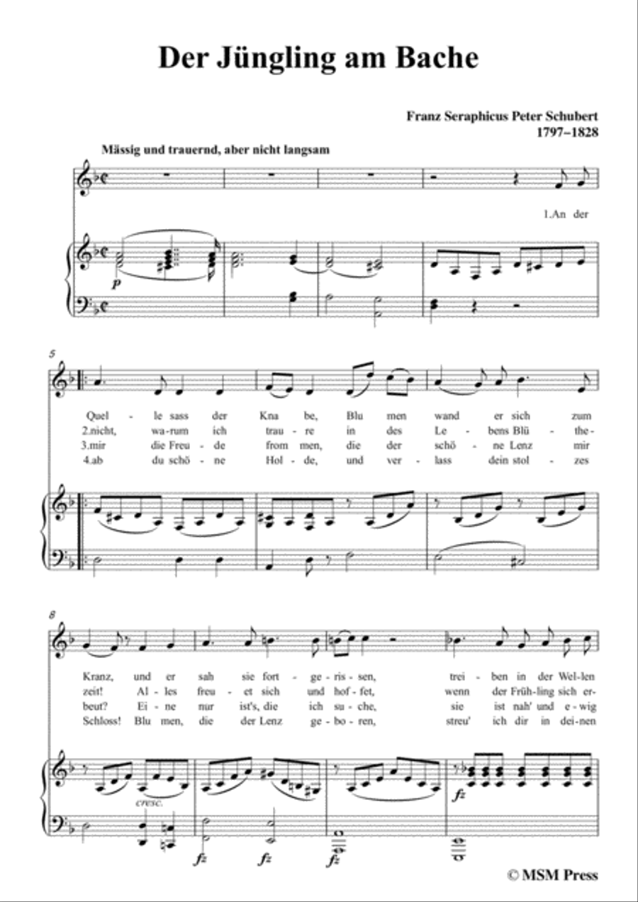 Schubert-Der Jüngling am Bache,d minor,for voice and piano Voice Solo scores gallery preview page 3