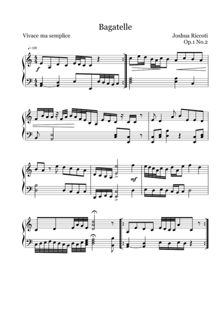 Bagatelle Op.1 No.2 Piano Solo scores gallery preview page 1