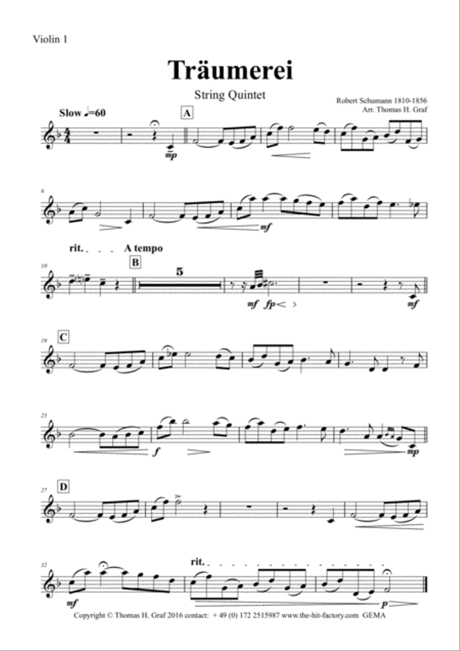 Träumerei - romantic Masterpiece by R.Schumann - String Quintet String Quintet scores gallery preview page 3