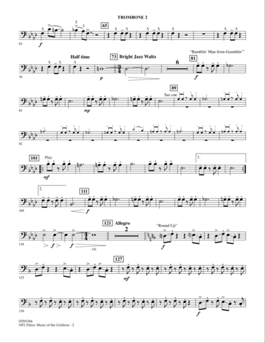 NFL Films: Music Of The Gridiron - Trombone 2 Concert Band scores gallery preview page 2