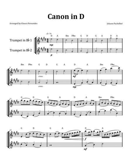 Canon by Pachelbel - Trumpet Duet with Chord Notation image number null